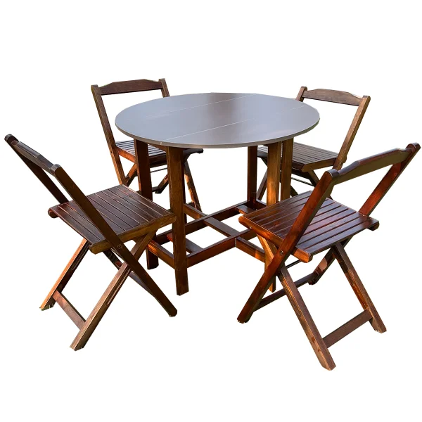 Conjunto Dobrável Mesa Redonda com 4 Cadeiras (Imbuia)