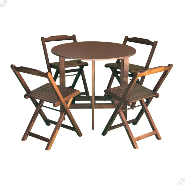 Conjunto Dobrável Mesa Redonda com 4 Cadeiras (Imbuia)