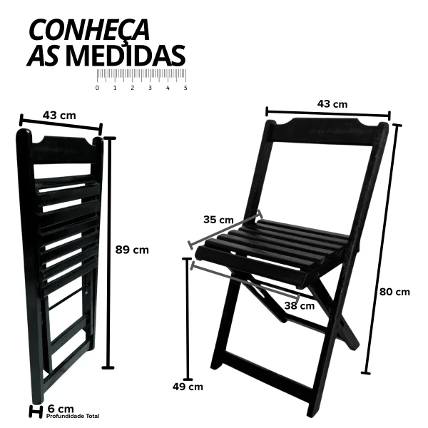 Mesa Dobrável 70x70 (Tampo Madeira) com 4 Cadeiras Retrátil