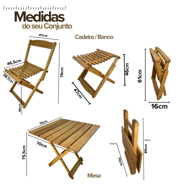 Conjunto Mesa de Madeira com 4 Cadeiras Dobráveis - Vereda